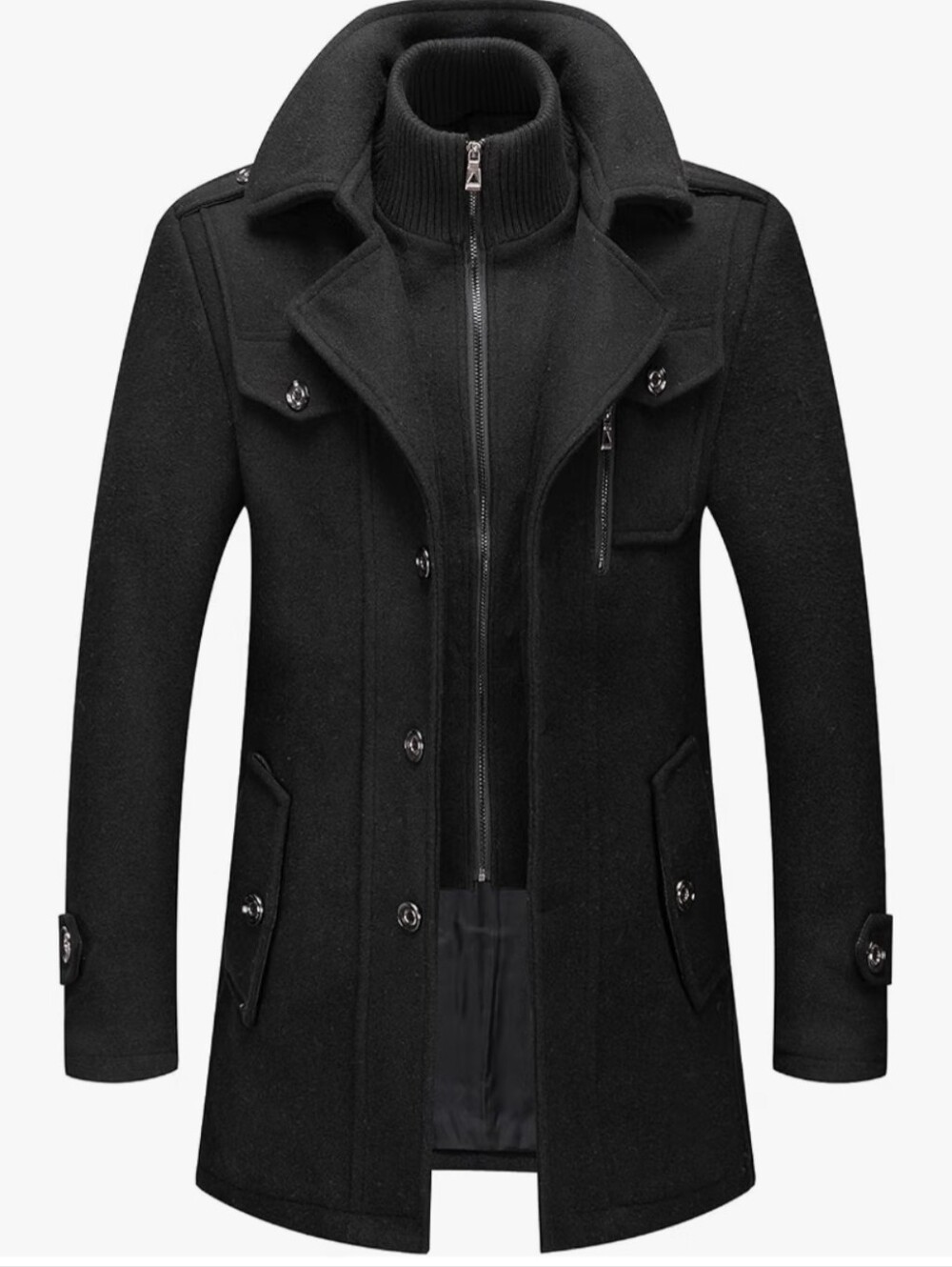 Men's Wool Blend Coat Warm Winter Trench Coat with Detachable Soft Scarf Single